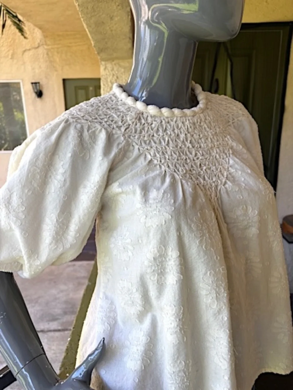 $249 CHRISTY DAWN Organic Cotton Flower Jacquard Top w/ Smocking Det.EUC/sz XS